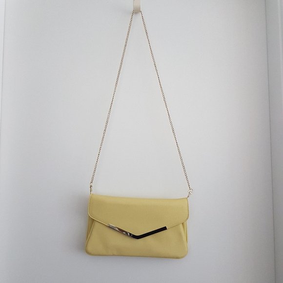 Forever/Ever New Pastel Yellow Clutch Bag with Chain - Picture 1 of 16